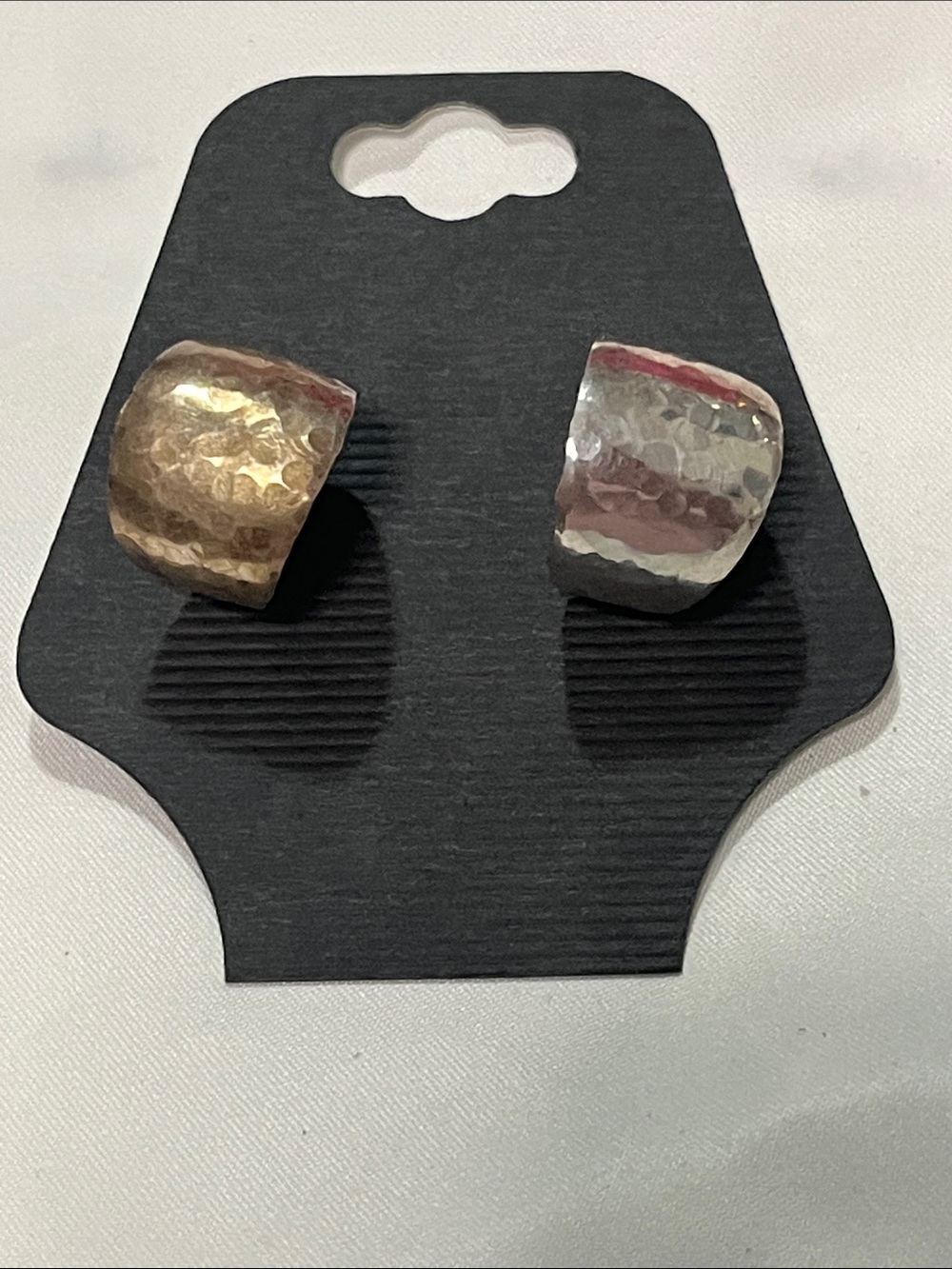 Two-Tone Hammered Dome Stud Earrings — Gold & Silver